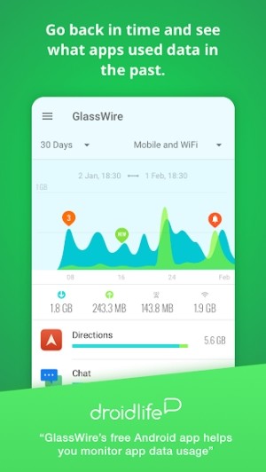GlassWire cho phép bạn xem các app dùng dữ liệu của người dùng trong quá khứ
