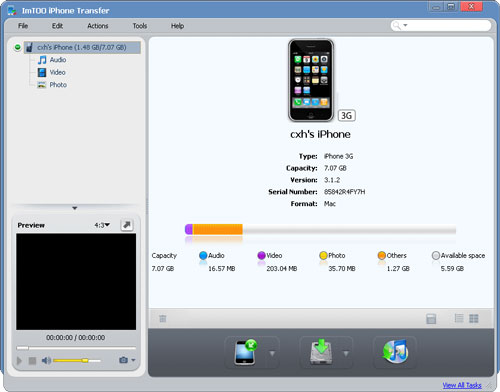 Giao diện phần mềm ImTOO iPhone Transfer