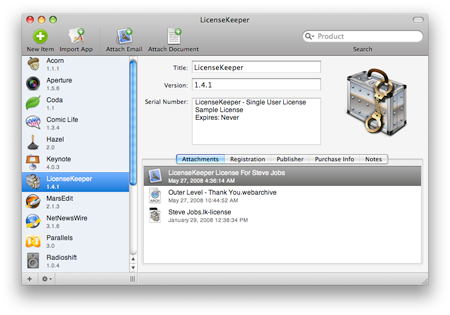 LicenseKeeper for Mac OS X