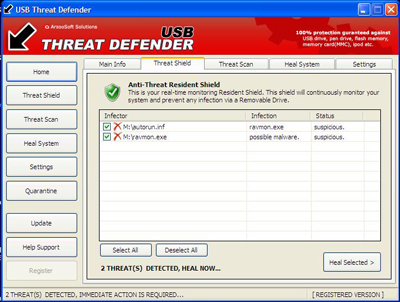 Hình ảnh tab Threat Sheid USB Threat Defender