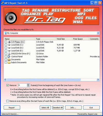 Khôi phục file MP3 RepairTool