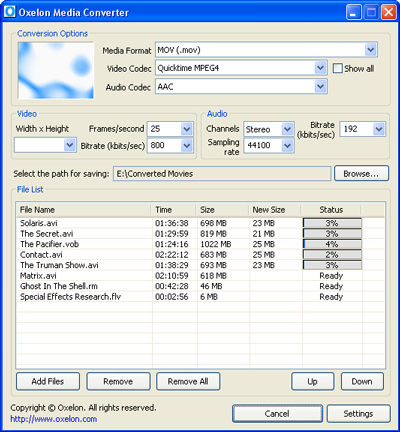 Giao diện Oxelon Media Converter