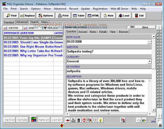 FAQ Organizer Deluxe 