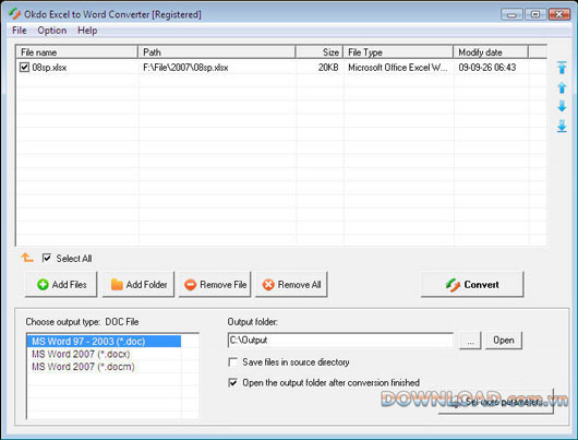 Okdo Excel to Word Converter