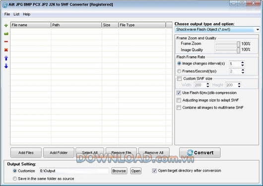 Ailt JPG BMP PCX JP2 J2K to SWF Converter