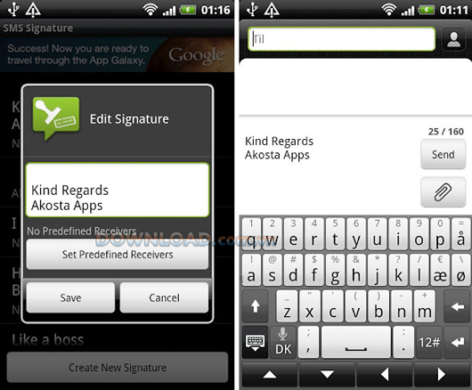 SMS Signature for Android