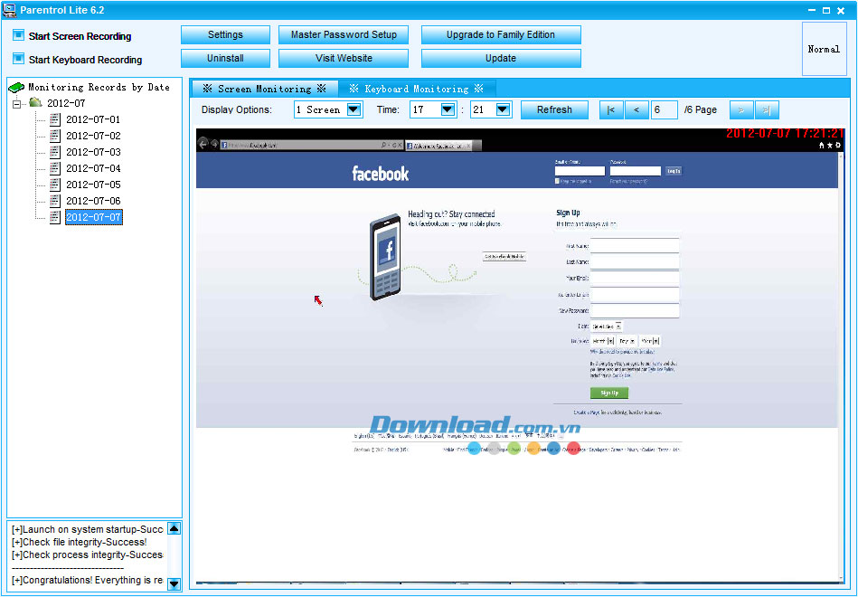 Giao diện chính Parentrol Lite Edition