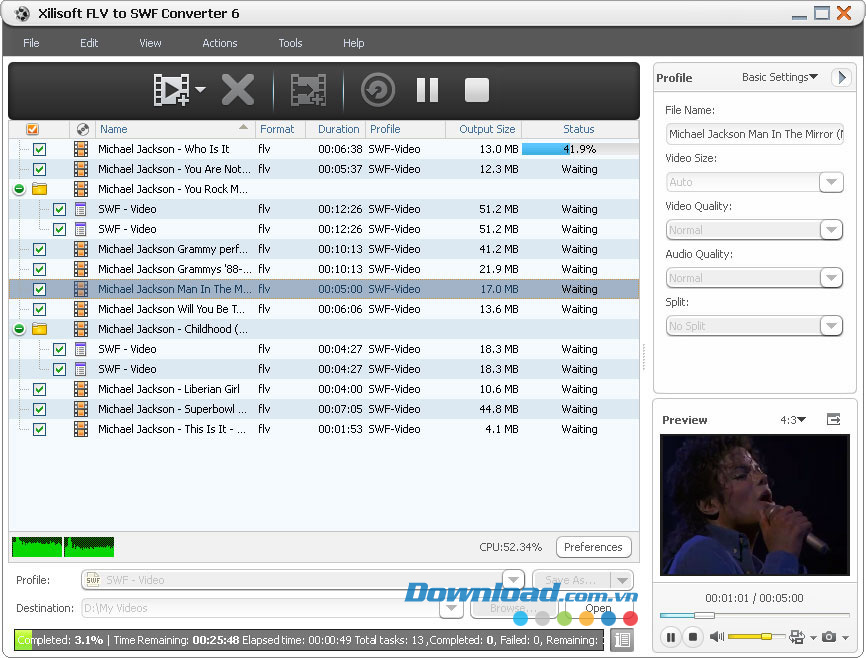 Giao diện chính Xilisoft FLV to SWF Converter