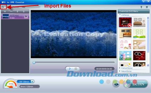 Load tập tin iOrgsoft MPG to DVD Creator