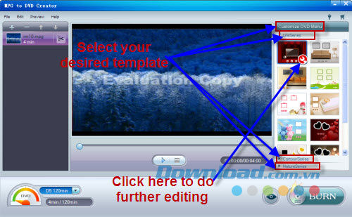 Lựa chọn template iOrgsoft MPG to DVD Creator
