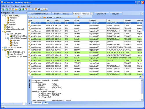 Giao diện Event Log Explorer