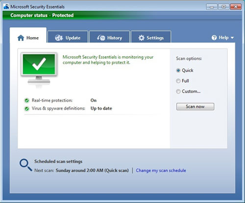 Giới thiệu về Microsoft Security Essentials và các tính năng bảo mật của nó. https://st.download.com.vn/Data/image/2012/Thang4/27/Microsoft-Security-Essentials-3.jpg
