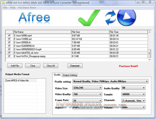 Afree AVI FLV MPEG WMV ASF MOV to Zune Converter