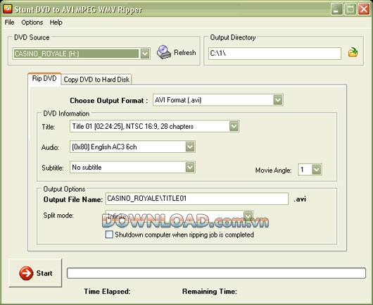 Stunt DVD to AVI MPEG WMV Ripper