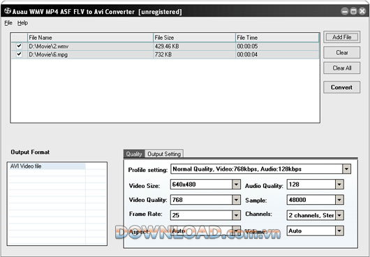 AUAU WMV MP4 ASF FLV to AVI Converter