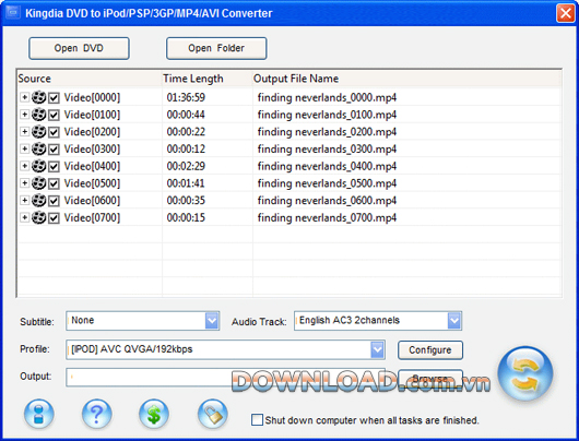 Kingdia DVD to iPod/PSP/3GP/MP4/AVI Converter