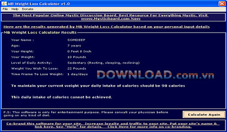 MB Weight Loss Calculator