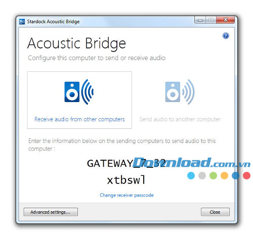 Cấu hình máy để gửi và nhận audio Acoustic Bridge