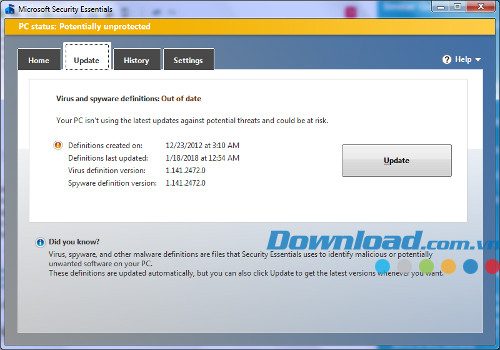 Microsoft Security Essentials Definition Updates