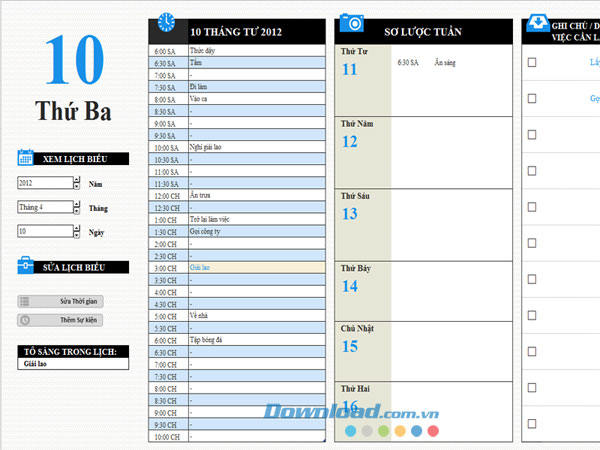 Lịch làm việc hàng ngày