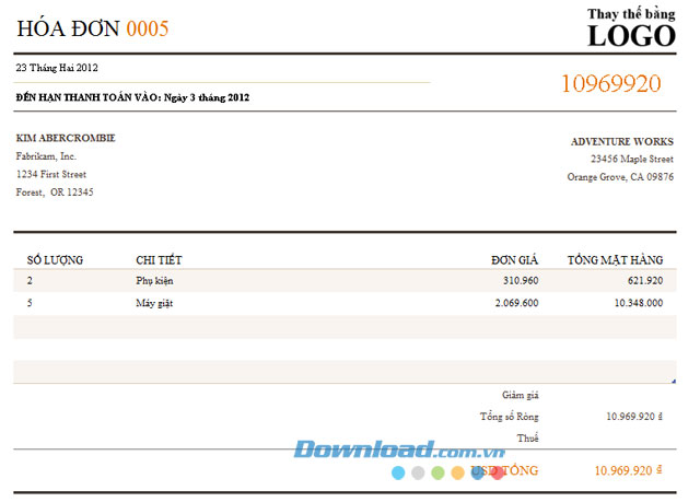 Hóa đơn thanh toán - Template Hóa đơn thanh toán - Download.com.vn