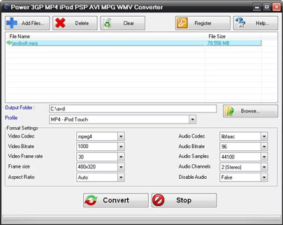 Power 3GP MP4 iPod PSP AVI MPG WMV Converter 