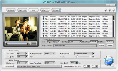 WinX Free DVD to DivX Ripper