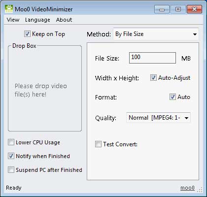 Giao diện chính của Moo0 VideoMinimizer