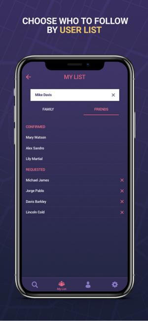 Chọn người bạn muốn theo dõi từ danh sách người dùng FindNow 