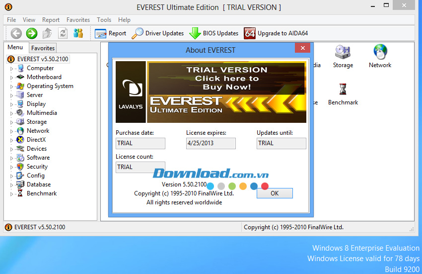 Everest Ultimate Edition v5.50.2100: Công cụ kiểm tra cấu hình máy tính toàn diện. https://st.download.com.vn/data/image/2013/Thang03/26/everestultimate-01.jpg