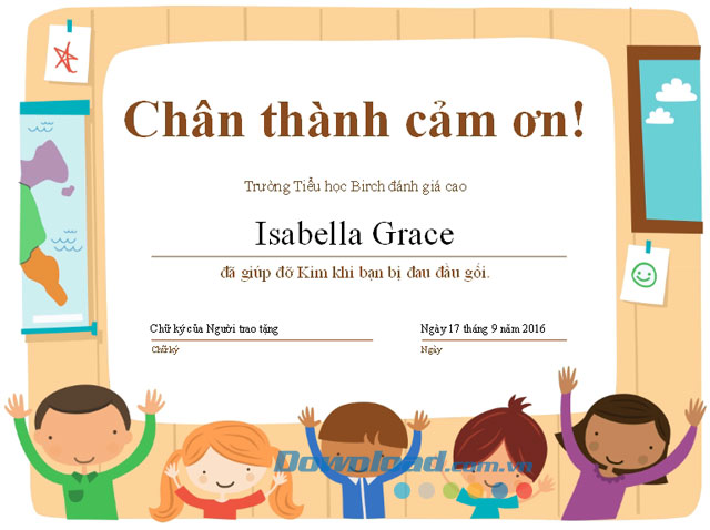 Giấy chứng nhận cảm ơn học viên