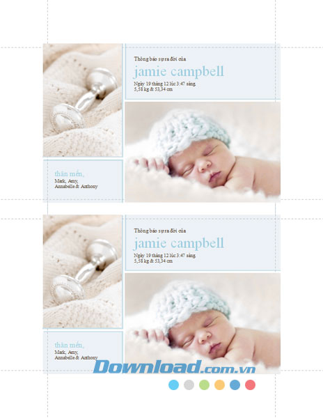 Giao diện mẫu Thông báo sinh con - Màu lam