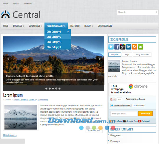 Giao diện mẫu Central