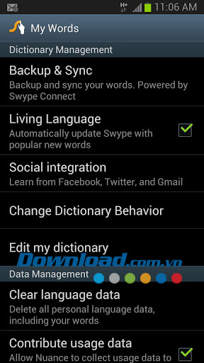 Settings Swype