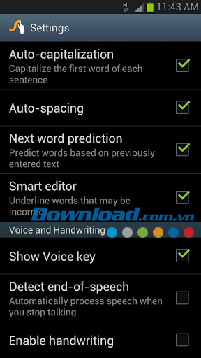 Thiết lập chức năng trong Swype