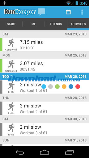 Thông số chi tiết trong RunKeeper for Android