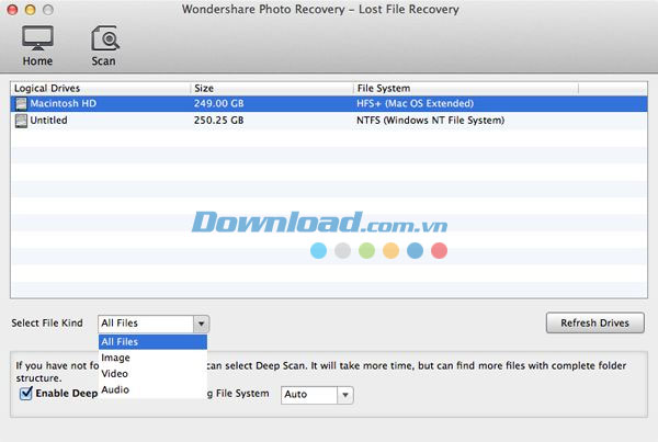 Cung cấp hai chế phục hồi file hiệu quả Wondershare Photo Recovery for Mac