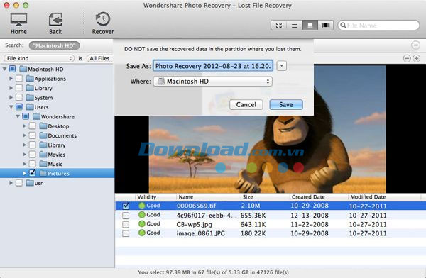 Lưu ảnh được phục hồi sang ổ cứng