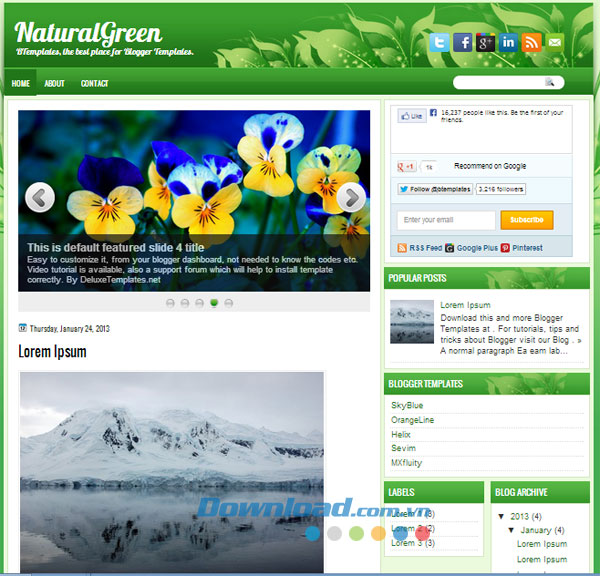 Giao diện mẫu NaturalGreen