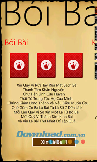 Giao diện ứng dụng Bói Khổng Minh for Windows Phone