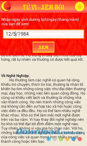 Bói ngày sinh for Android