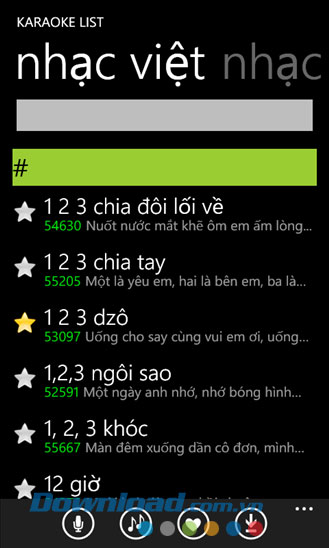 Karaoke list for Windows phone