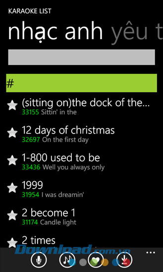 Karaoke list for Windows phone
