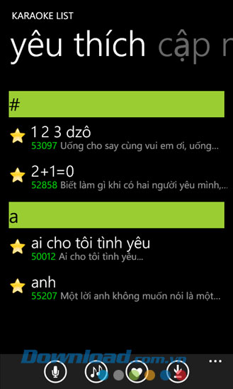 Karaoke list for Windows phone
