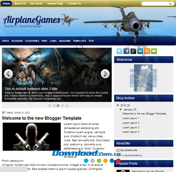 Giao diện mẫu AirplaneGames