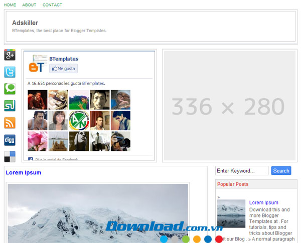 Giao diện mẫu Adskiller