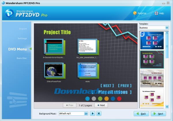 Tạo menu DVD Wondershare PPT2DVD Pro