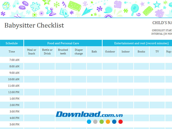 Lịch trình kế hoạch trông trẻ