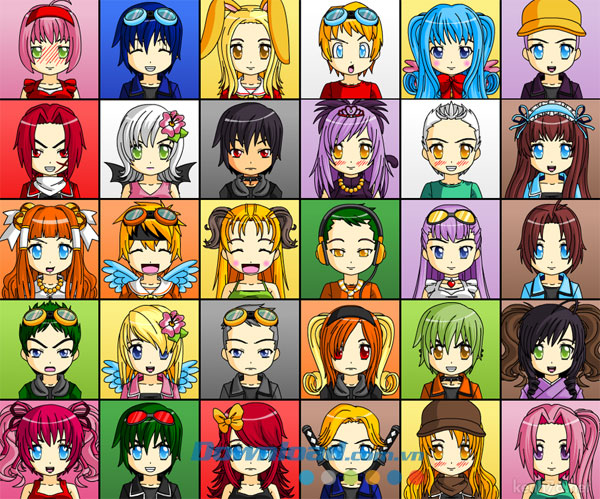 Các kiểu hình mẫu đã được tạo Anime Face Maker