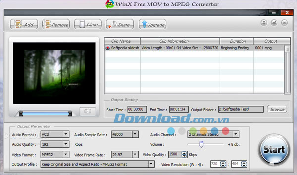 WinX Free MOV to MPEG Video Converter
